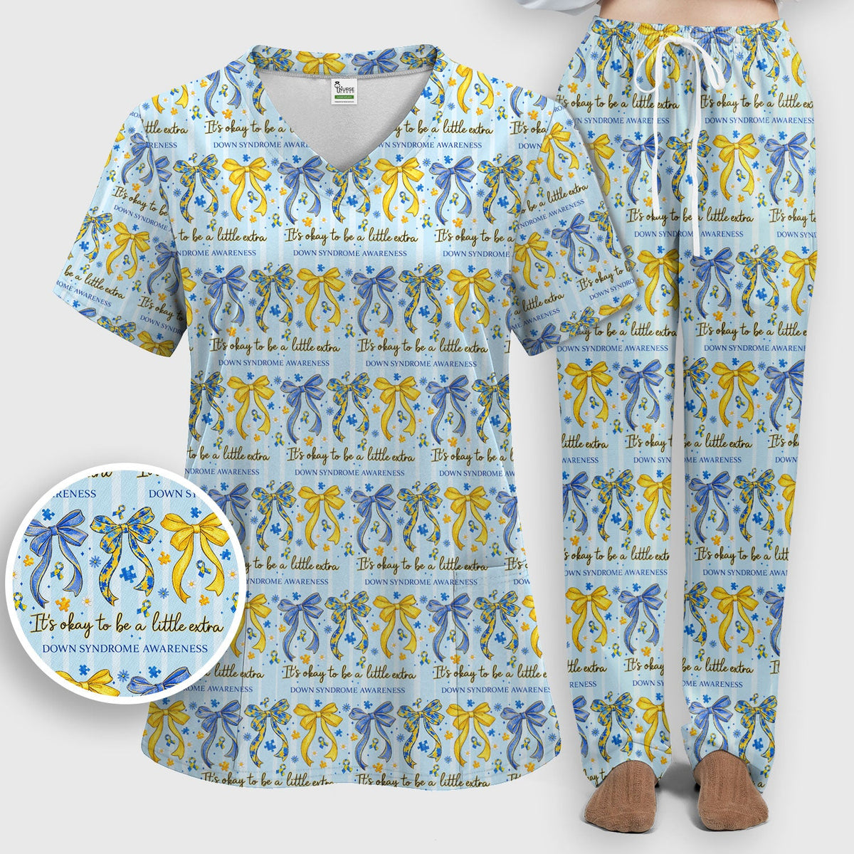 Down Syndrome Awareness Ribbon Nurse Scrub Set