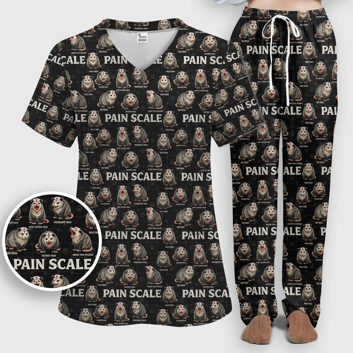 Edgy Possum Pain Scale Nurse Scrub Set