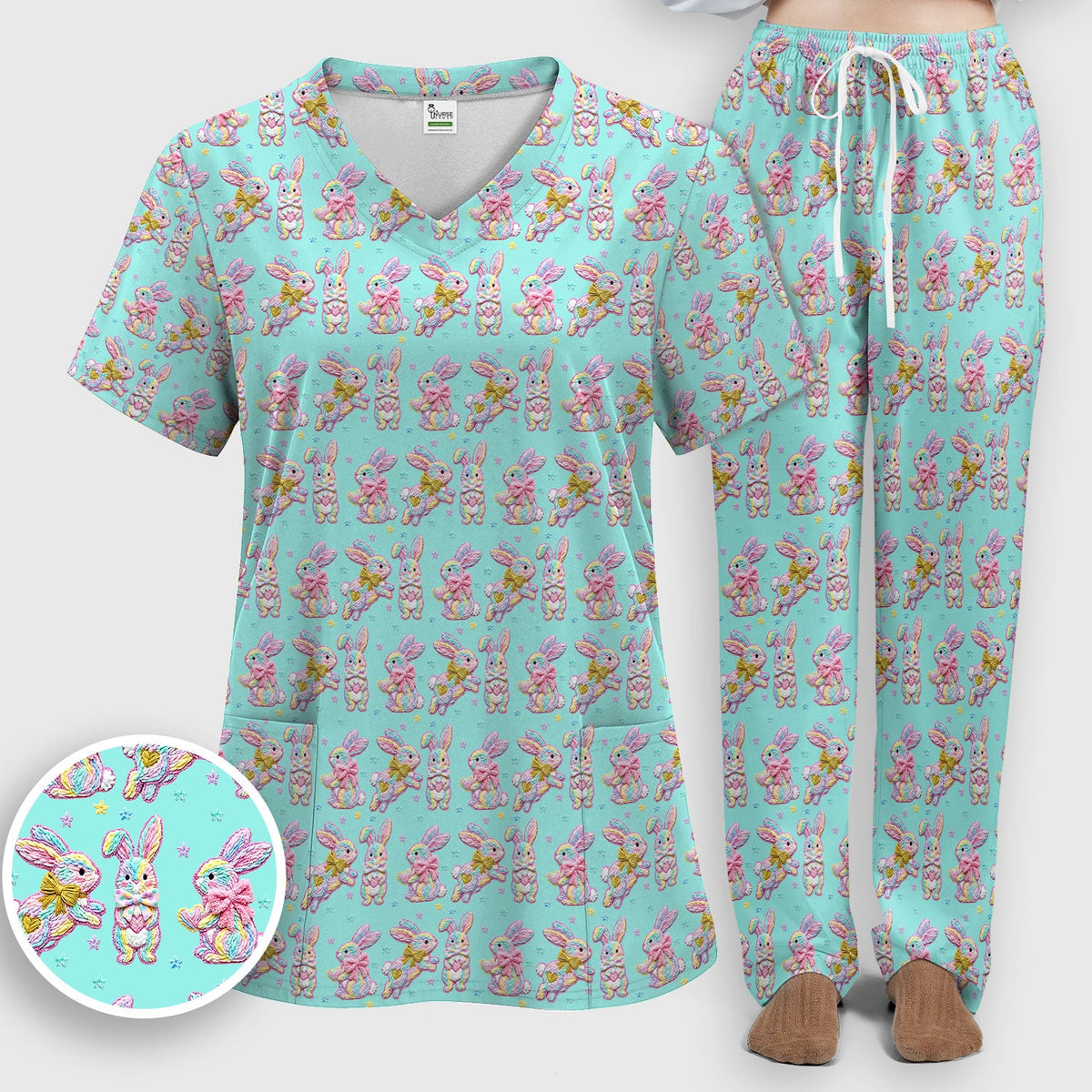 Cartoon Bunny Nurse Scrub Set