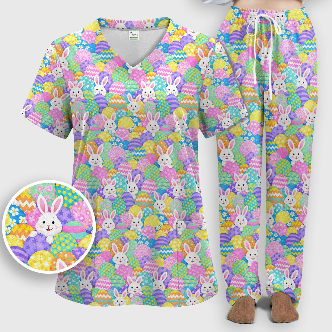 Bunny Colorful Egg Nurse Scrub Set - Easter Gift