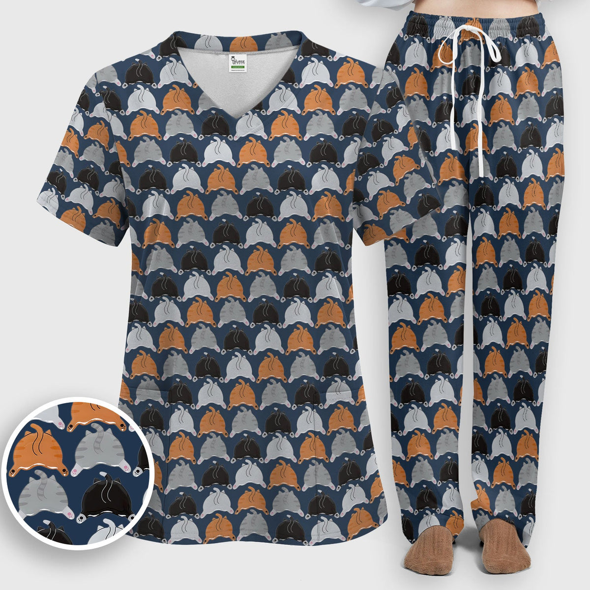 Multicolor Cat Nurse Scrub Set