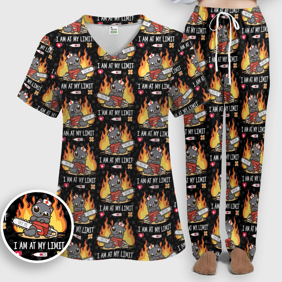 Cat I Am At My Limit Nurse Scrub Set