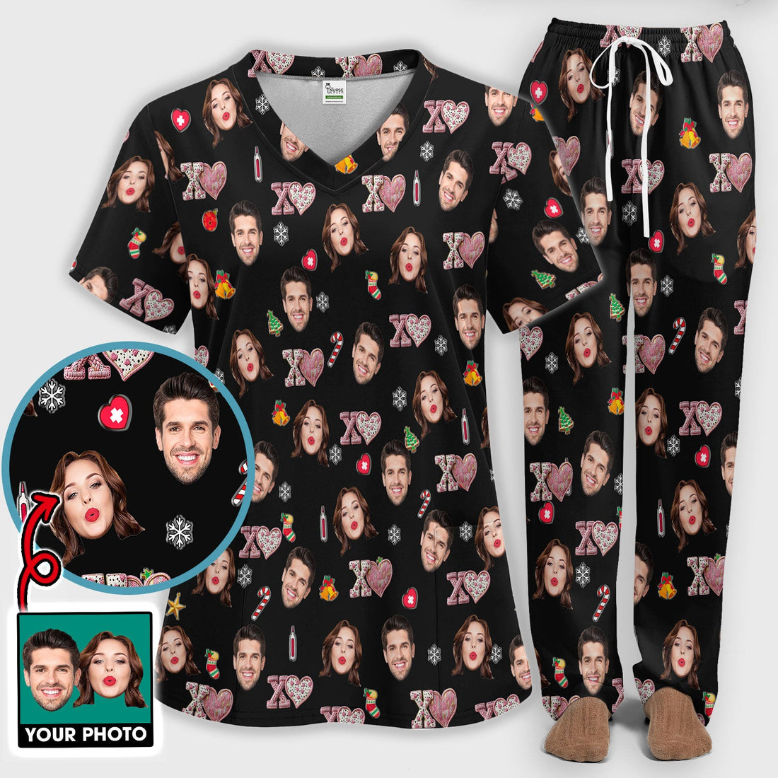Personalized Photo XOXO Nurse Scrub Set