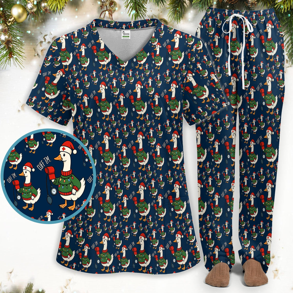 Christmas Duck Nurse Scrub Set