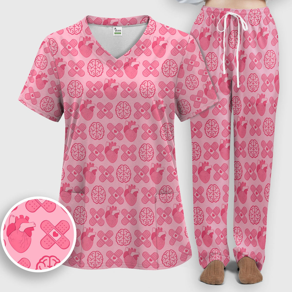 Heart Brain Medical Icon Nurse Scrub Set