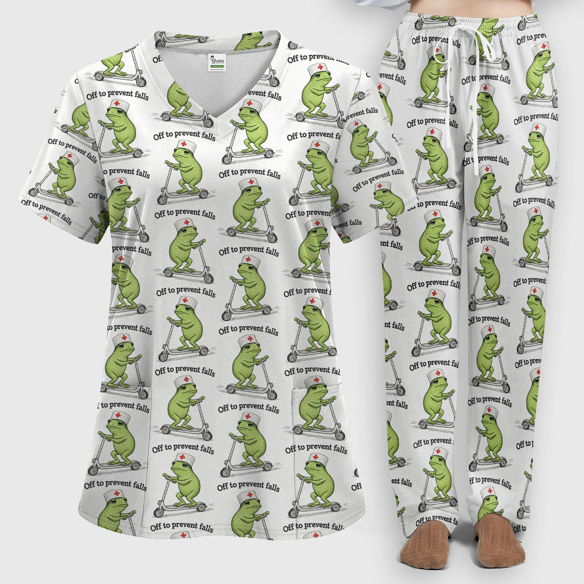 Funny Nurse Scrub Set, Off To Prevent Falls Nursing Shirt, Breathable Fabrics Nursing Uniform