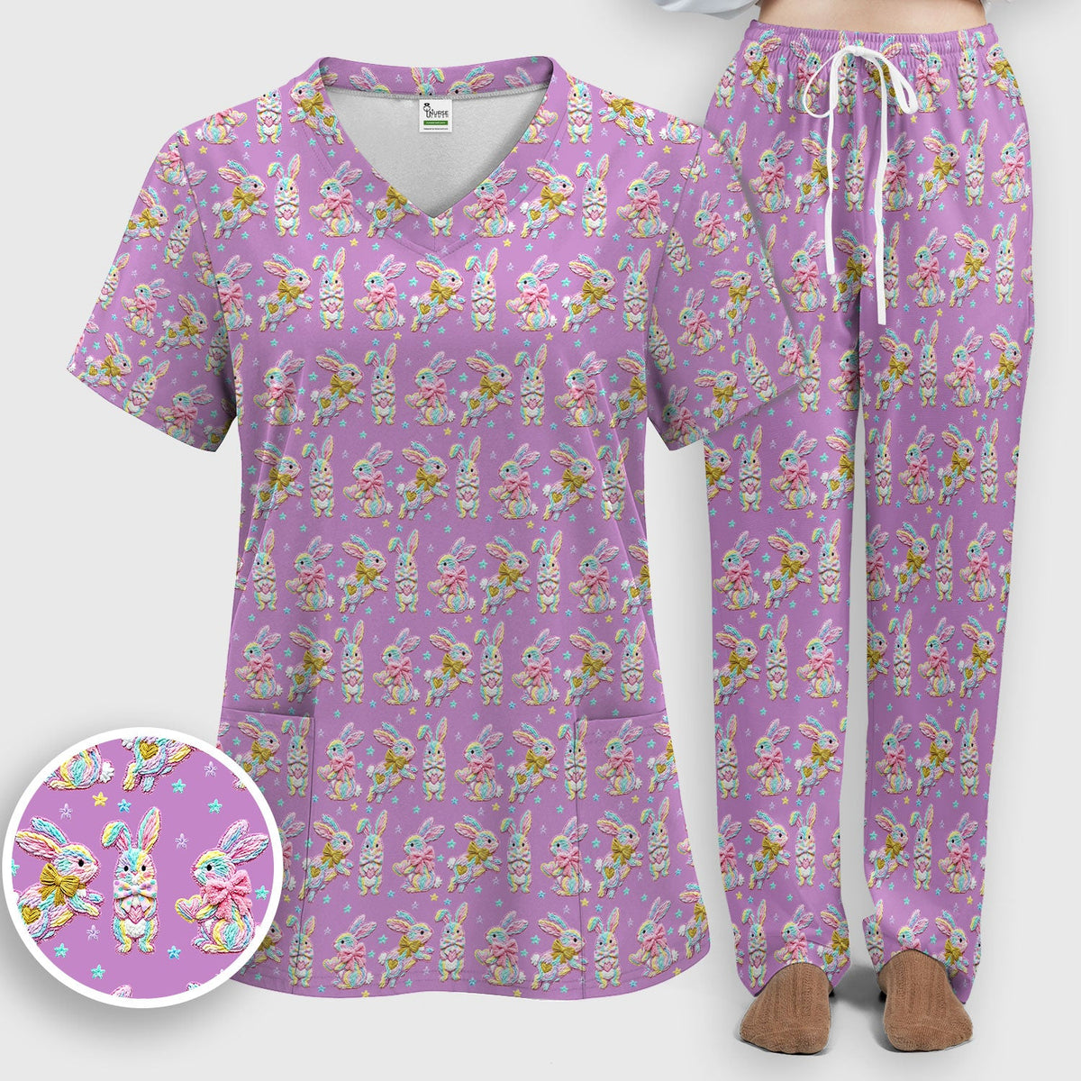 Cartoon Bunny Nurse Scrub Set