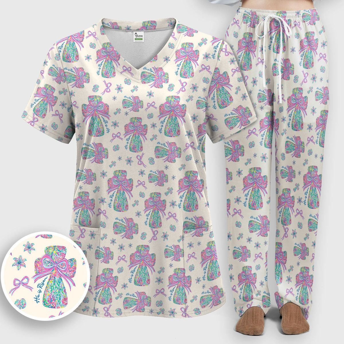 Colorful Bow Nurse Scrub Set