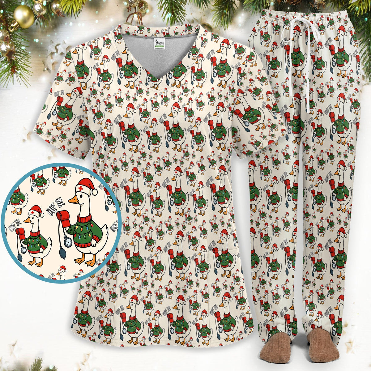Christmas Duck Nurse Scrub Set