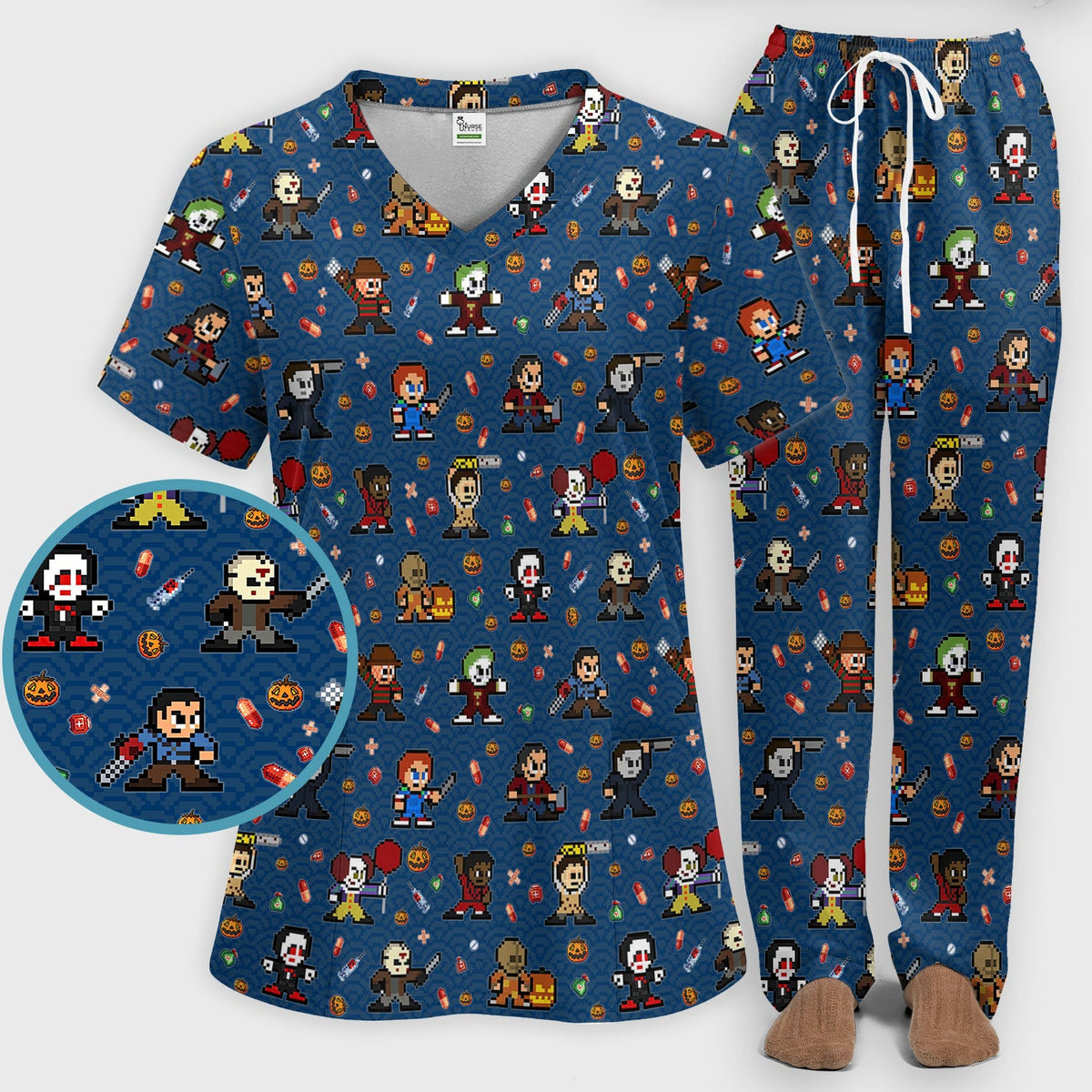 Scary Character Nurse Scrub Set - Halloween Gift