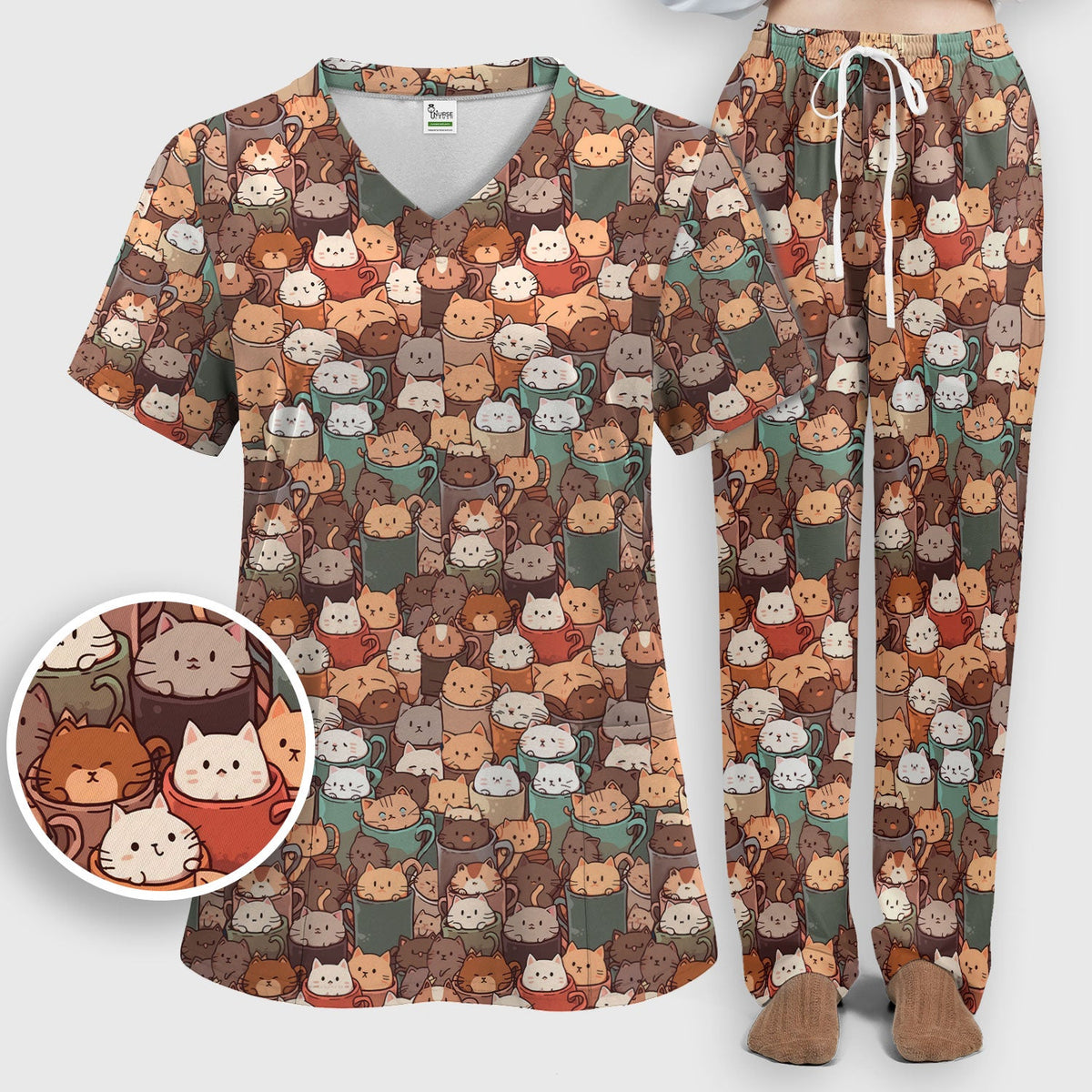 Kittens in Mug Nurse Scrub Set
