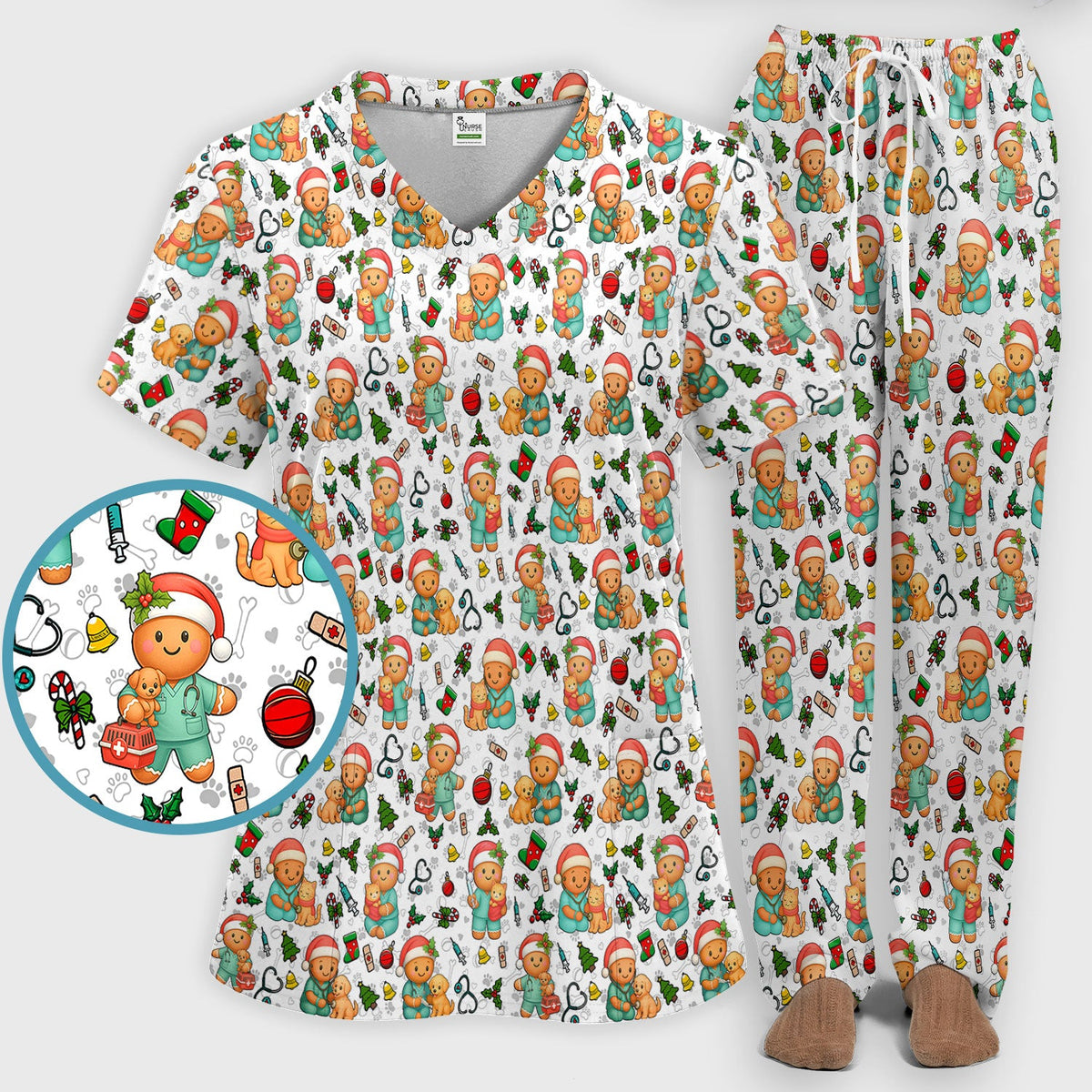Gingerbread Pharmacy Scrub Set - Christmas Gift For Nurse