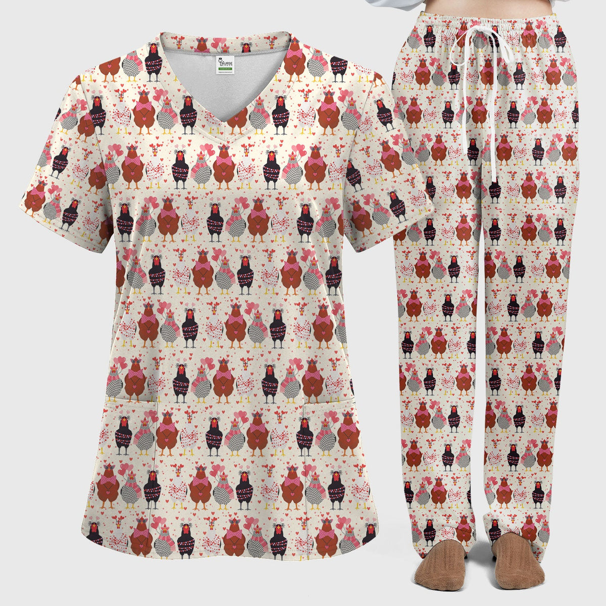 Chicken Valentine Nurse Scrub Set