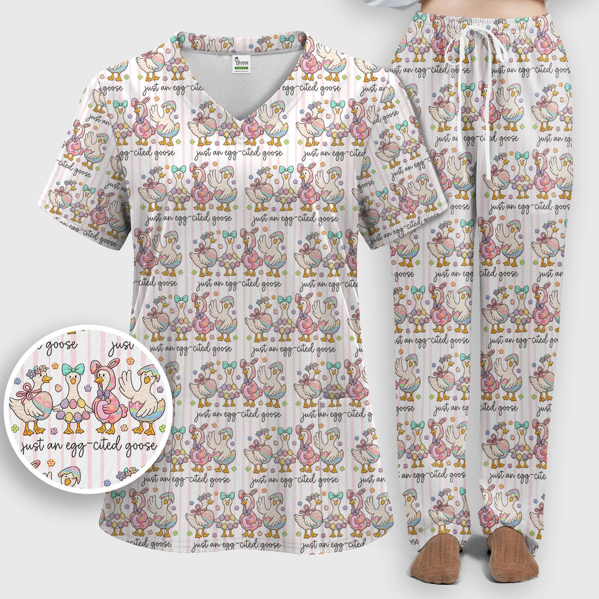 Easter Goose Egg Nurse Scrub Set