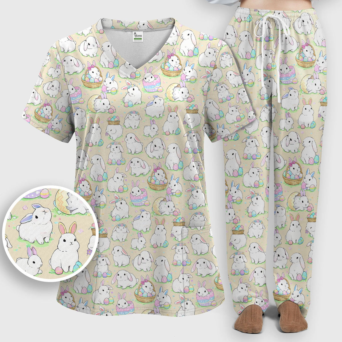 Bunny Egg Nurse Scrub Set - Easter Gift