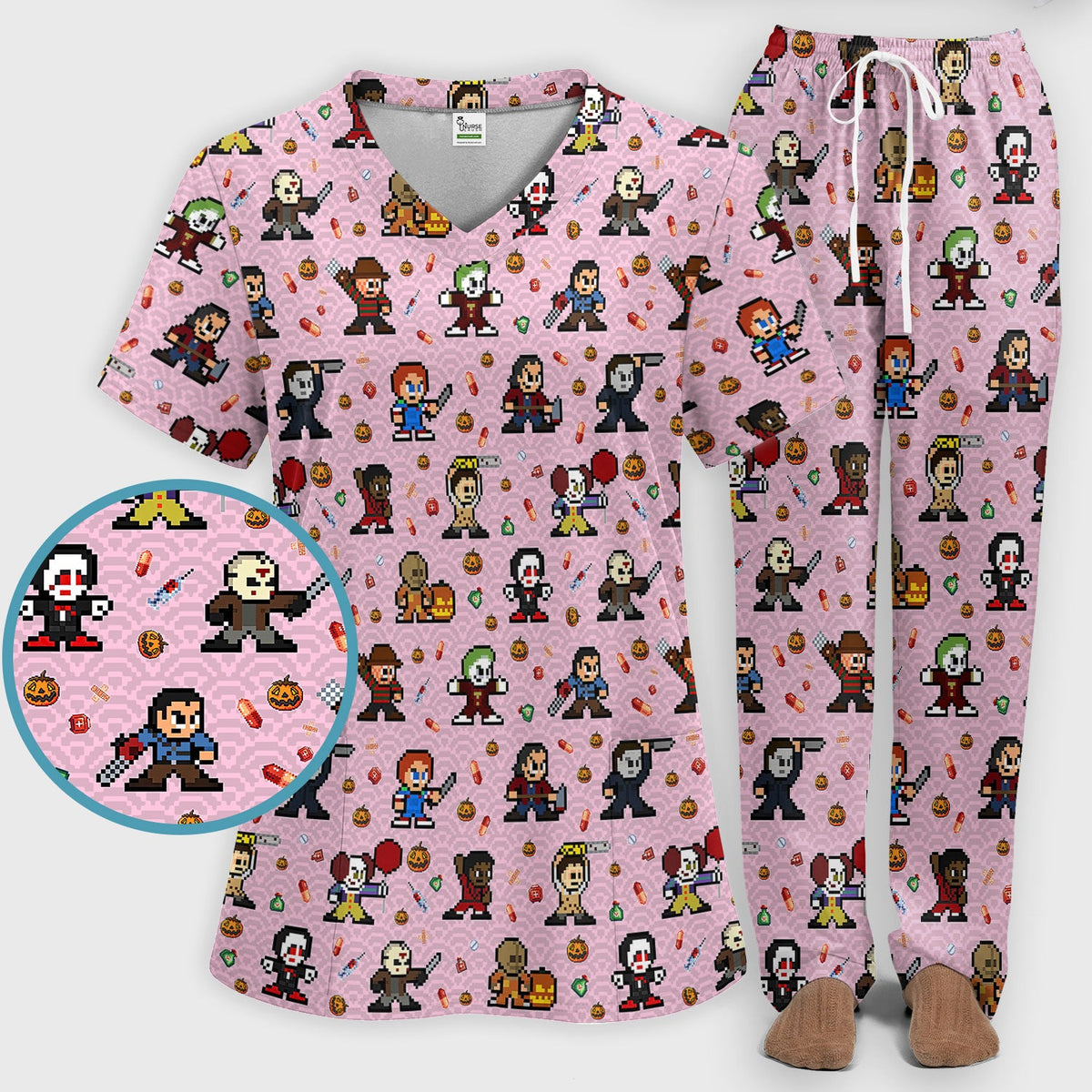 Scary Character Nurse Scrub Set - Halloween Gift