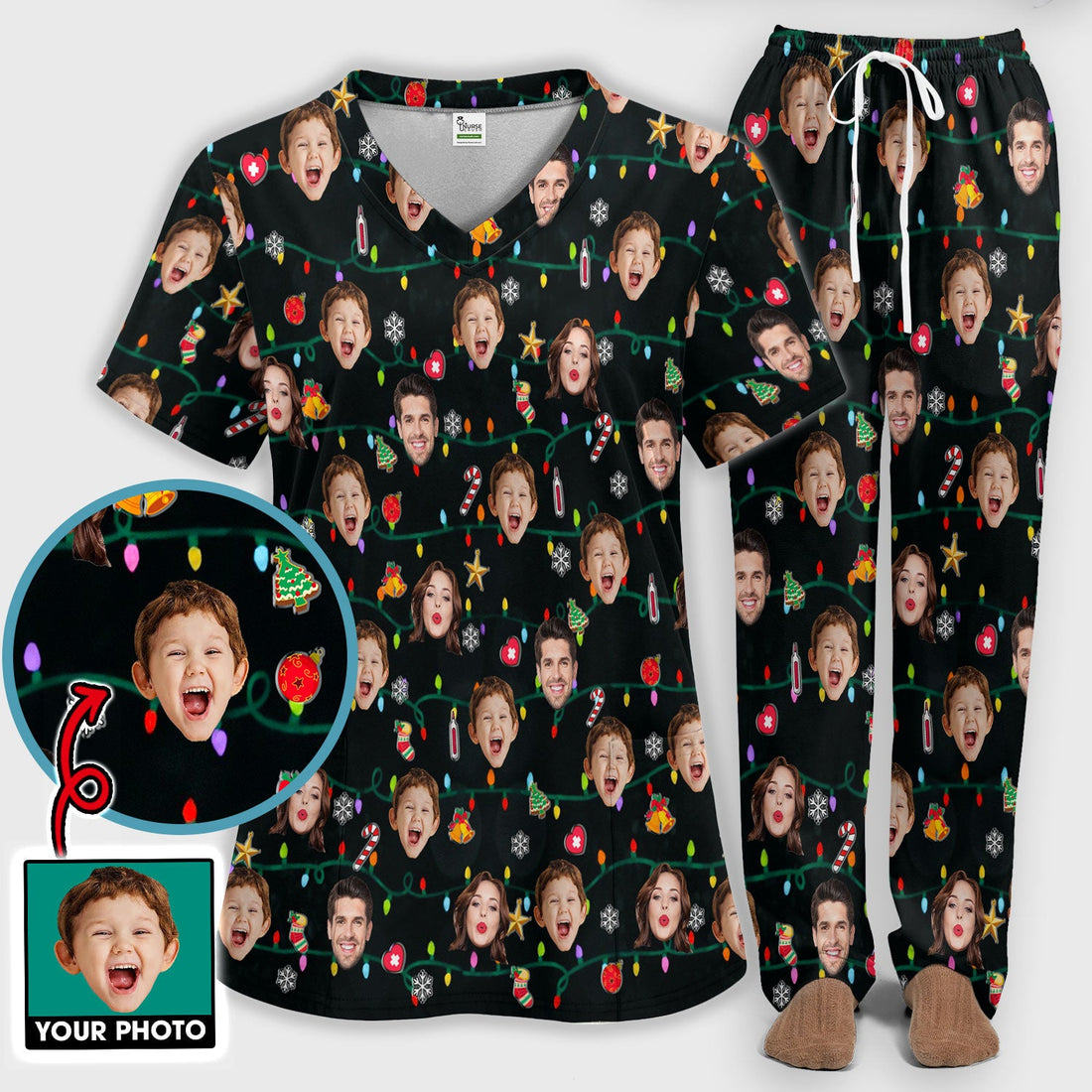 Personalized Xmas Photo Face Nurse Scrub Set