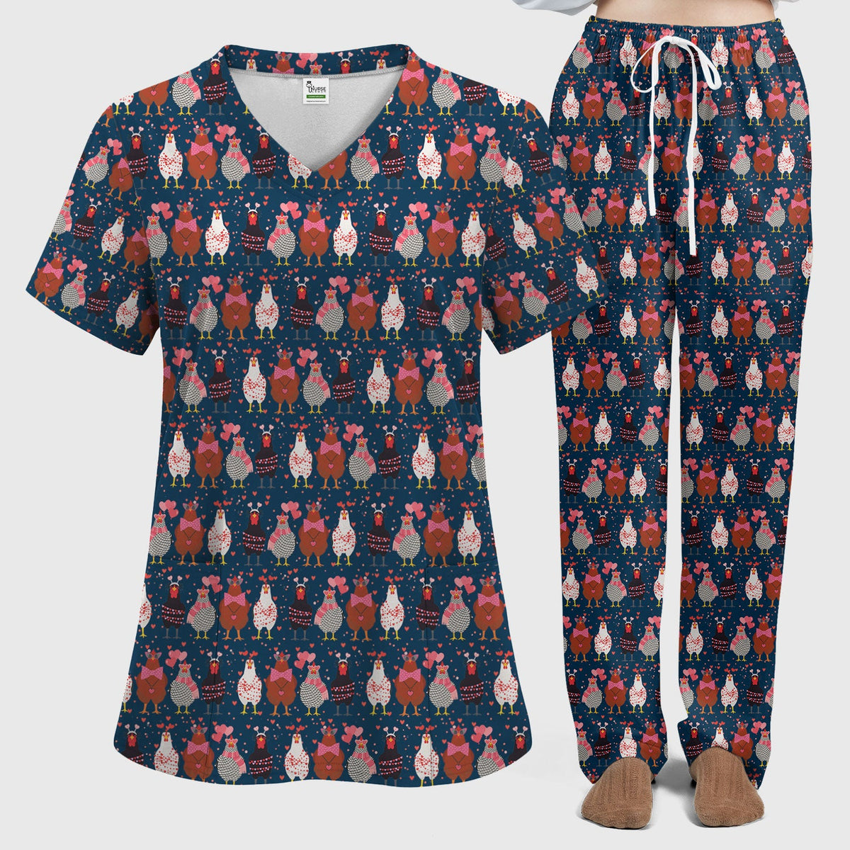 Chicken Valentine Nurse Scrub Set