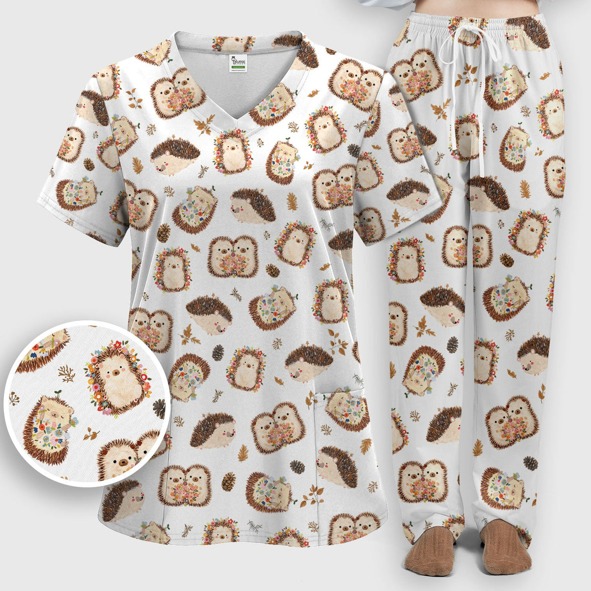 Hedgehog Floral Nurse Scrub Set