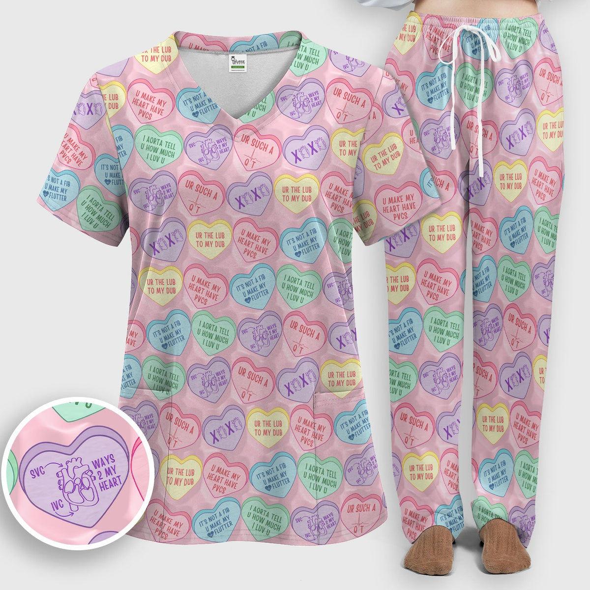 Candy Heart Nurse Scrub Set - Valentines Day Gift
