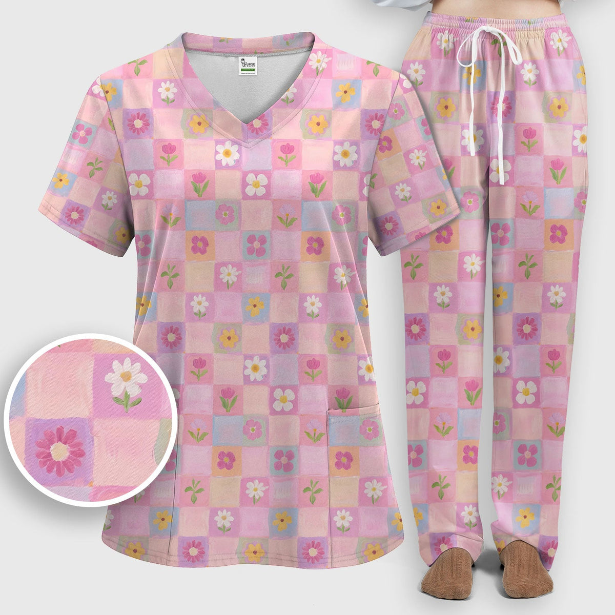 Lovely Pastel Floral Patchwork Nurse Scrub Set