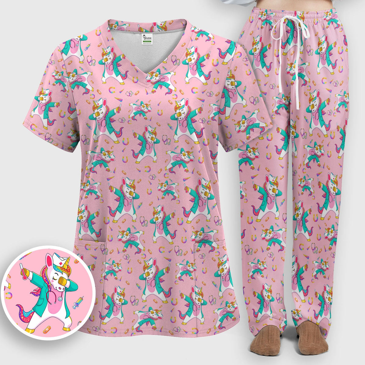 Unicorn Dance Nurse Scrub Set