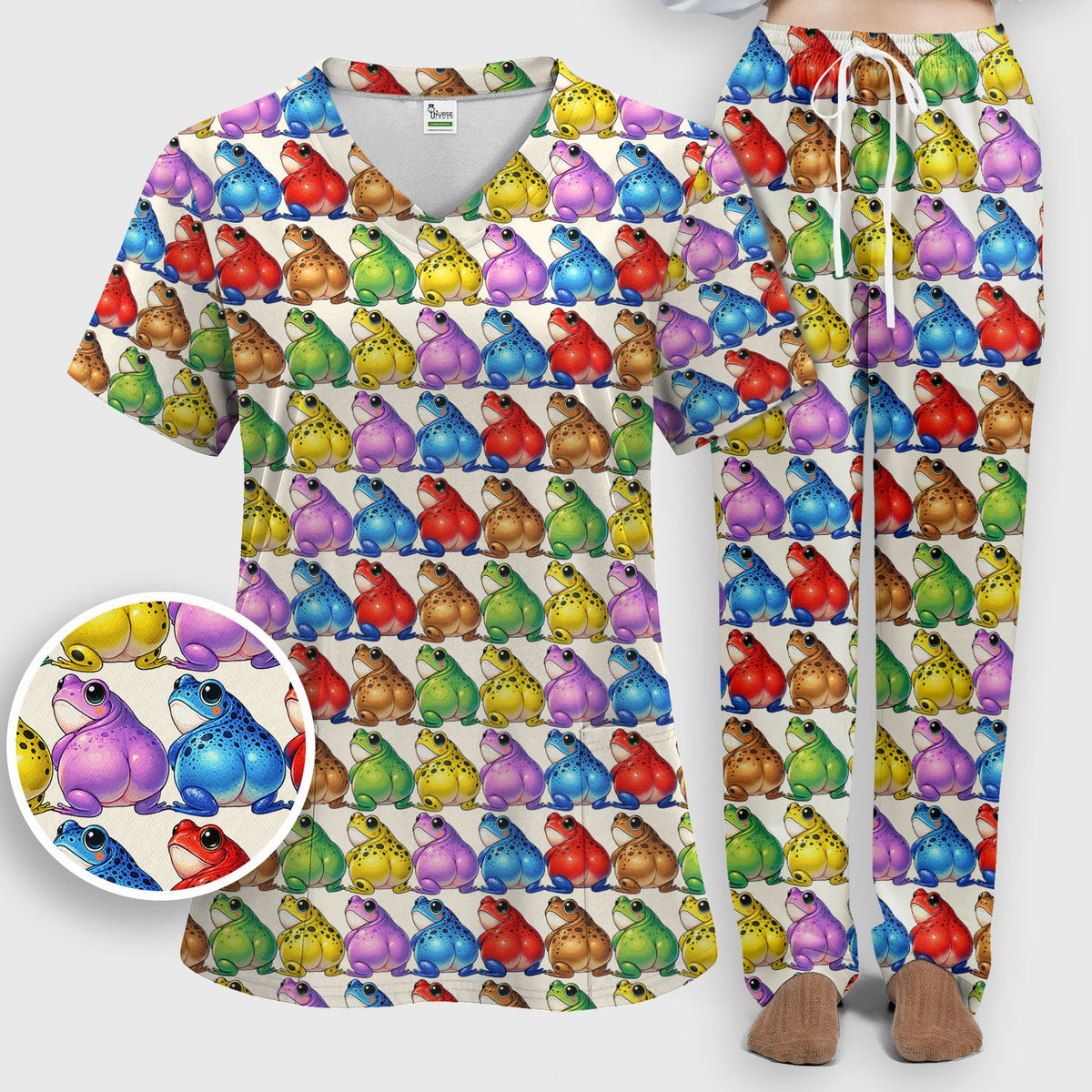 Colorful Frogs Nurse Scrub Set