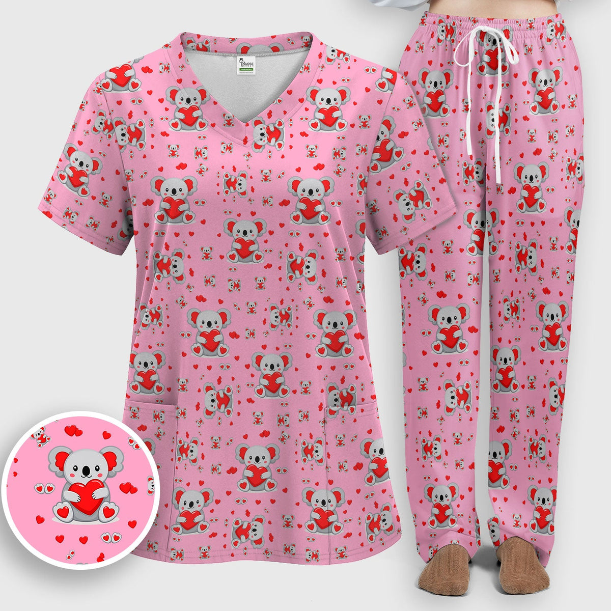 Valentine Koala Heart Nurse Scrub Set
