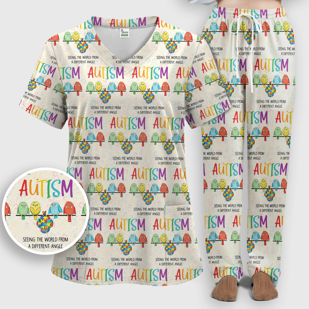Autism Seeing The World From A Different Angle Nurse Scrub Set