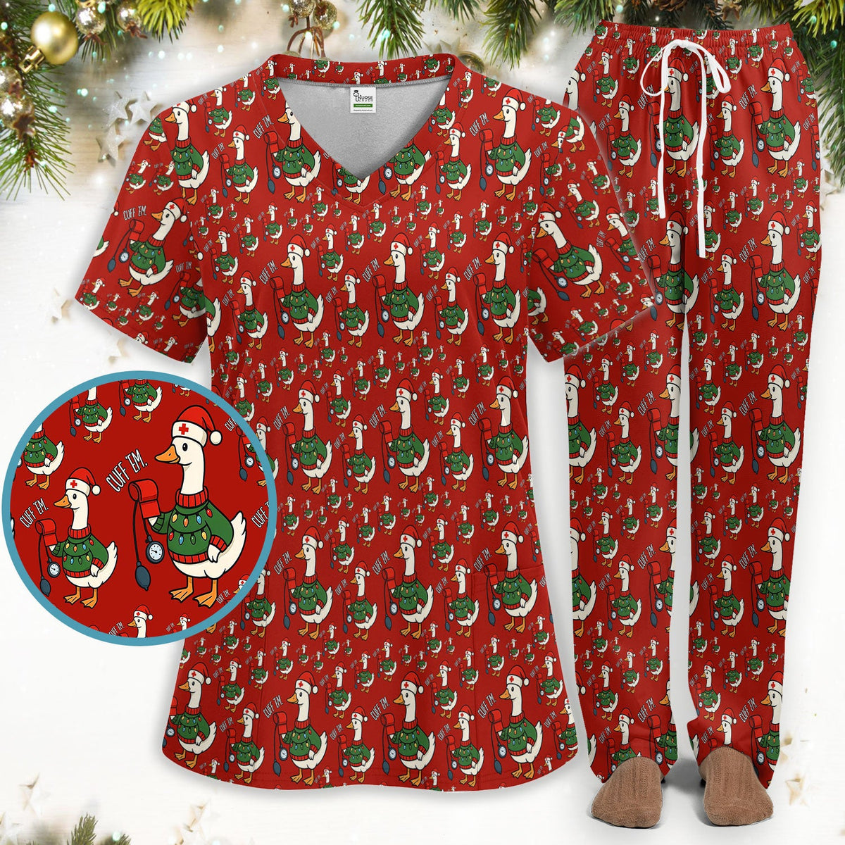 Christmas Duck Nurse Scrub Set