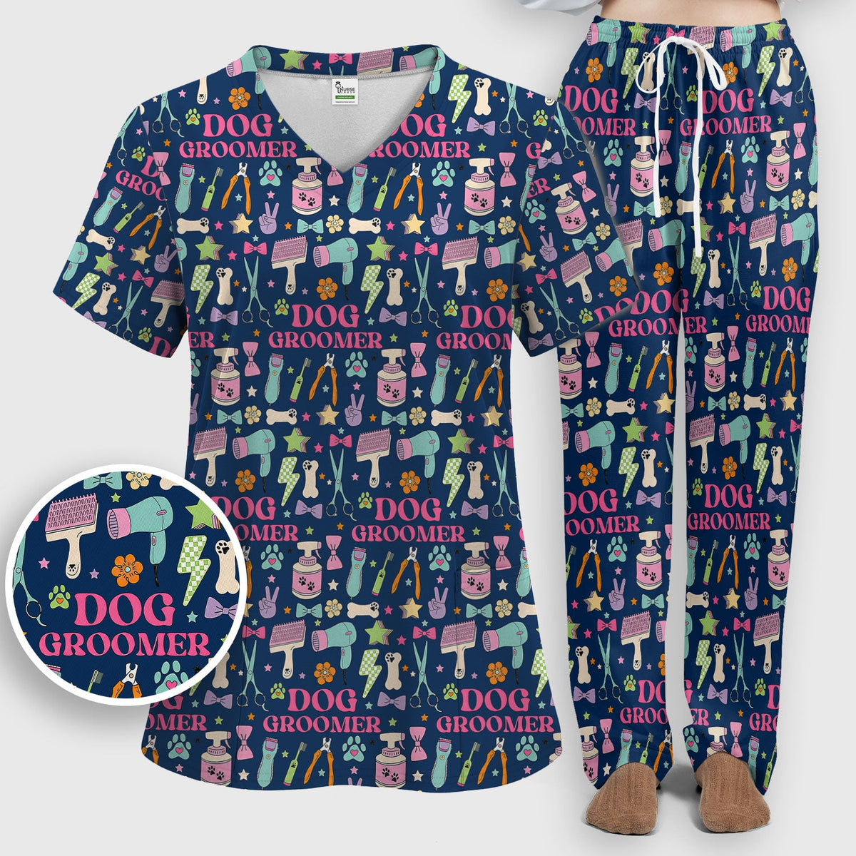Dog Groomer Tools Nurse Scrub Set