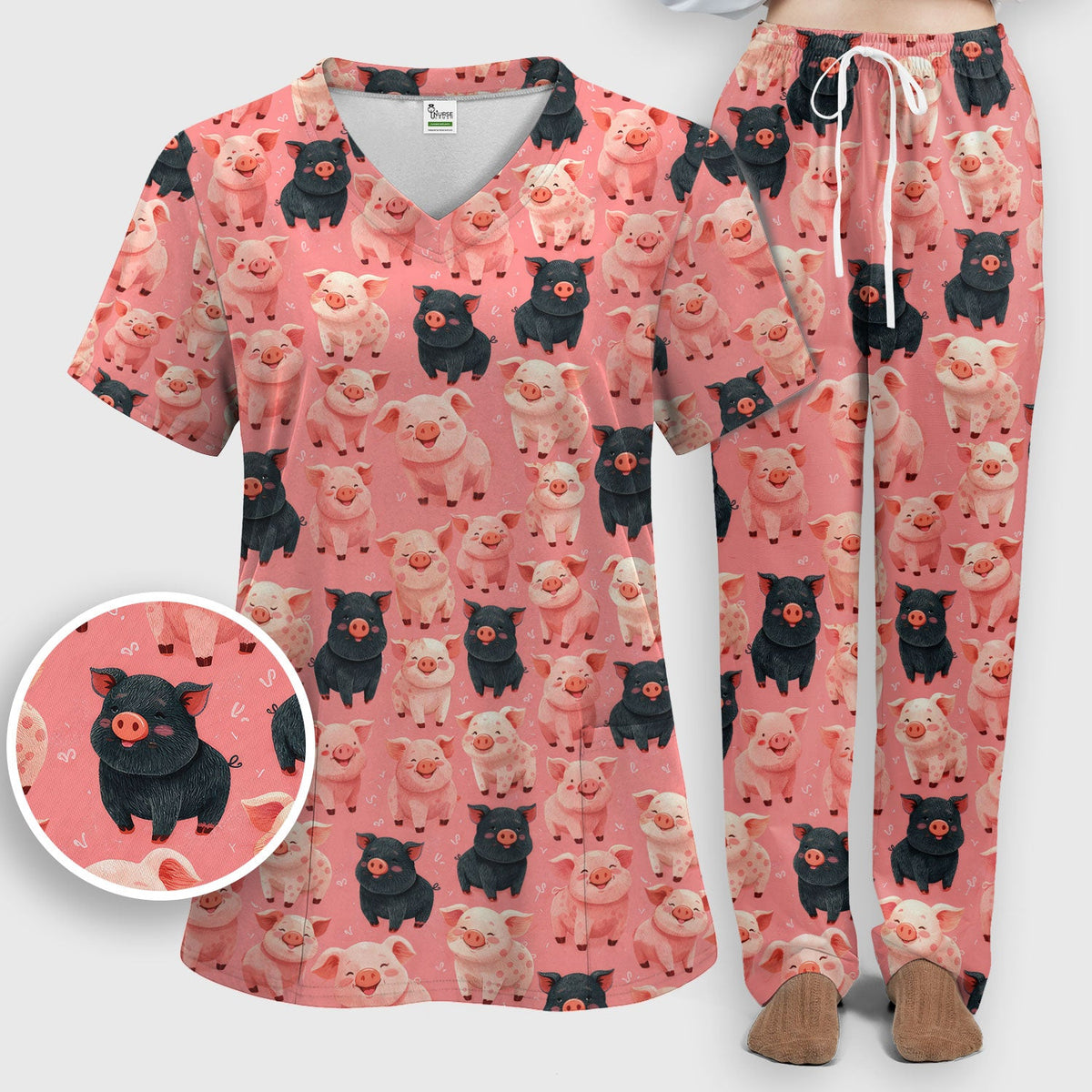 Cartoon Pig Nurse Scrub Set