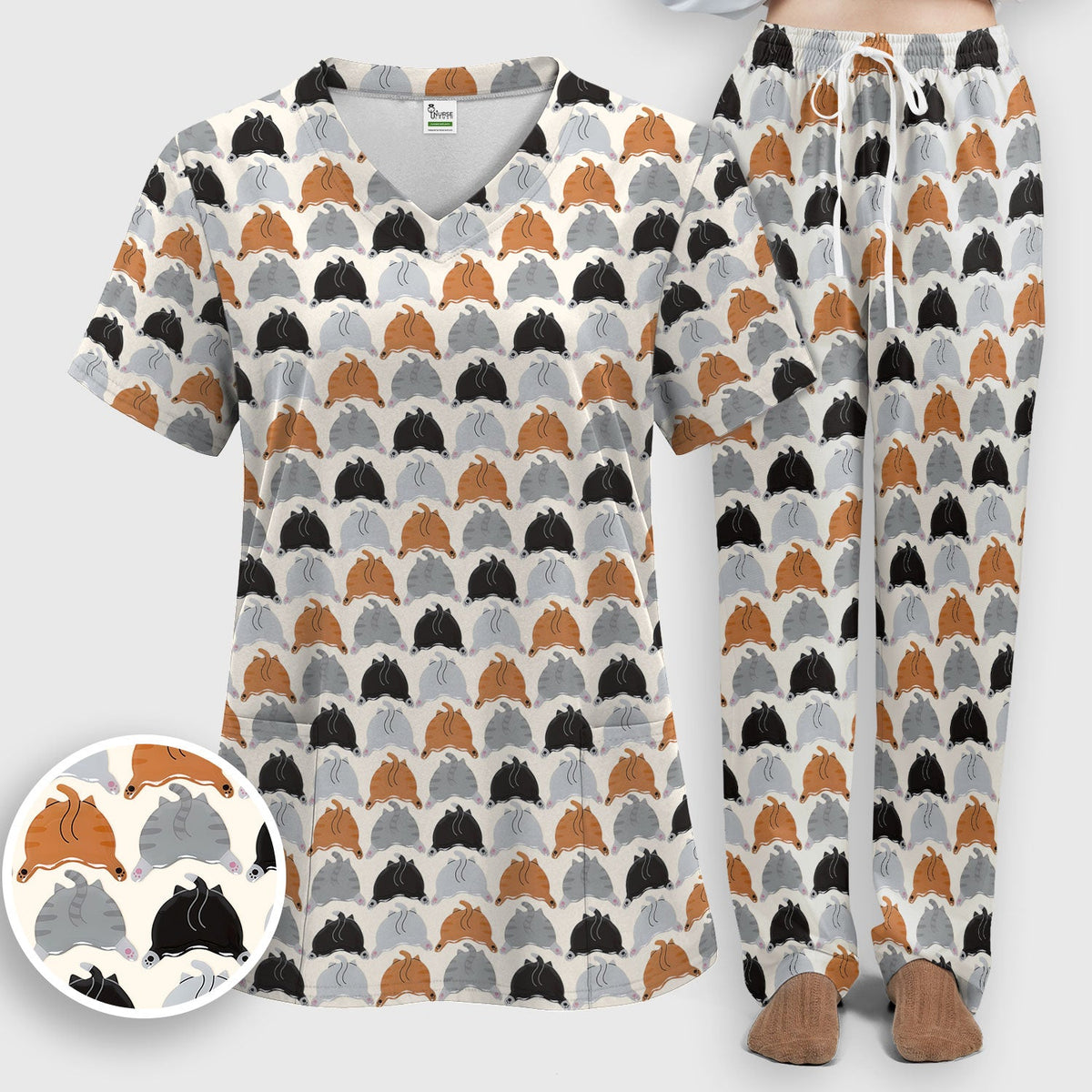 Multicolor Cat Nurse Scrub Set