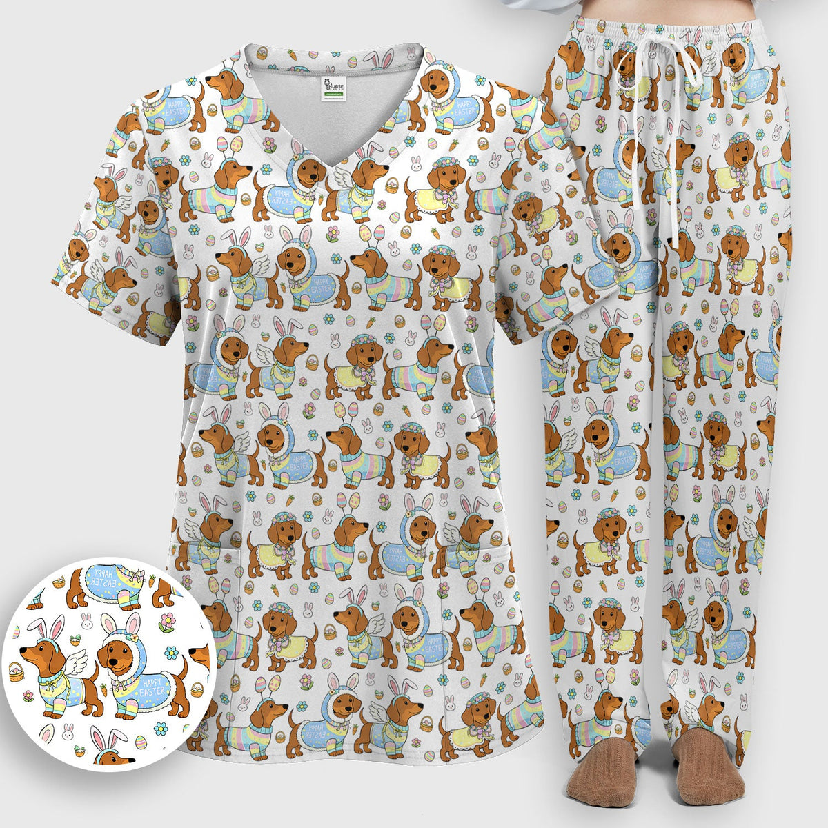 Dachshund Bunny Nurse Scrub Set - Easter Gift