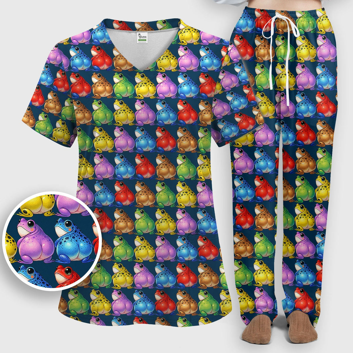 Colorful Frogs Nurse Scrub Set