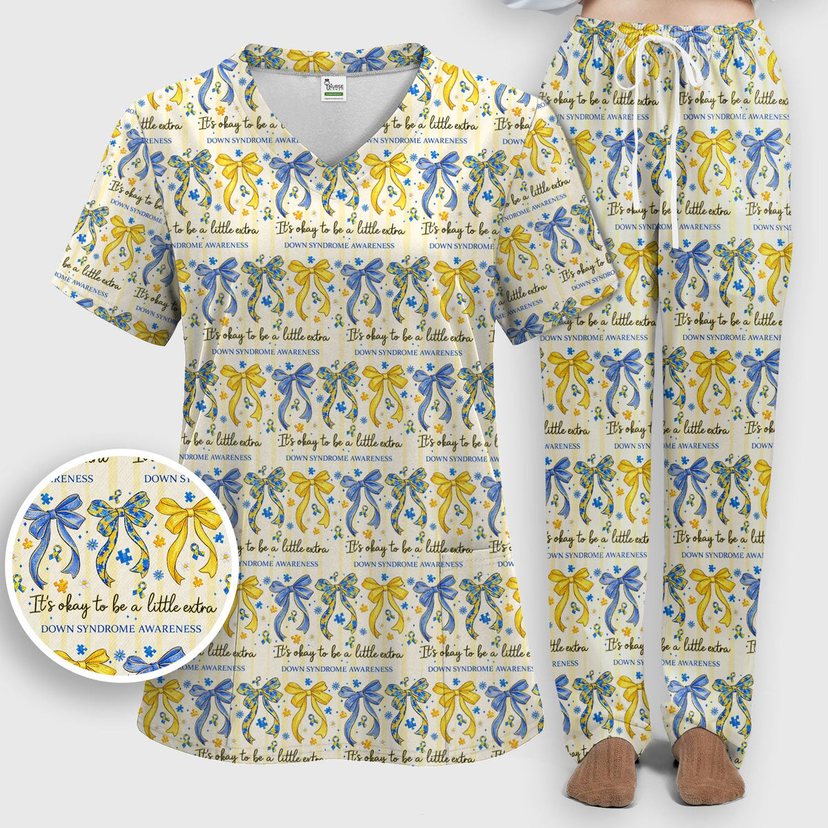Down Syndrome Awareness Ribbon Nurse Scrub Set