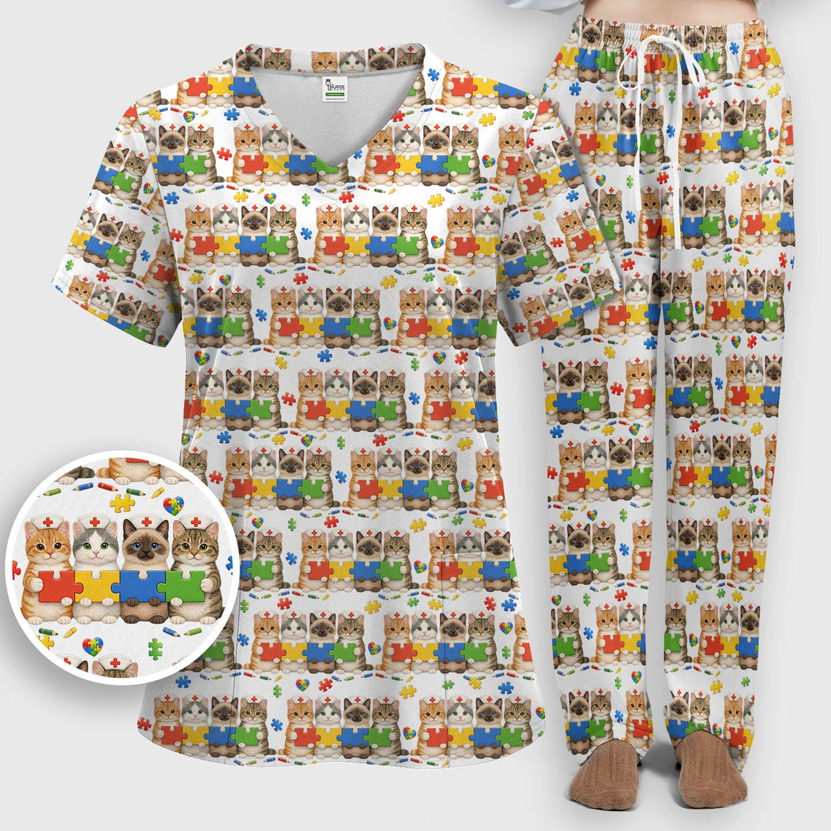 Autism Awareness Cat Nurse Scrub Set
