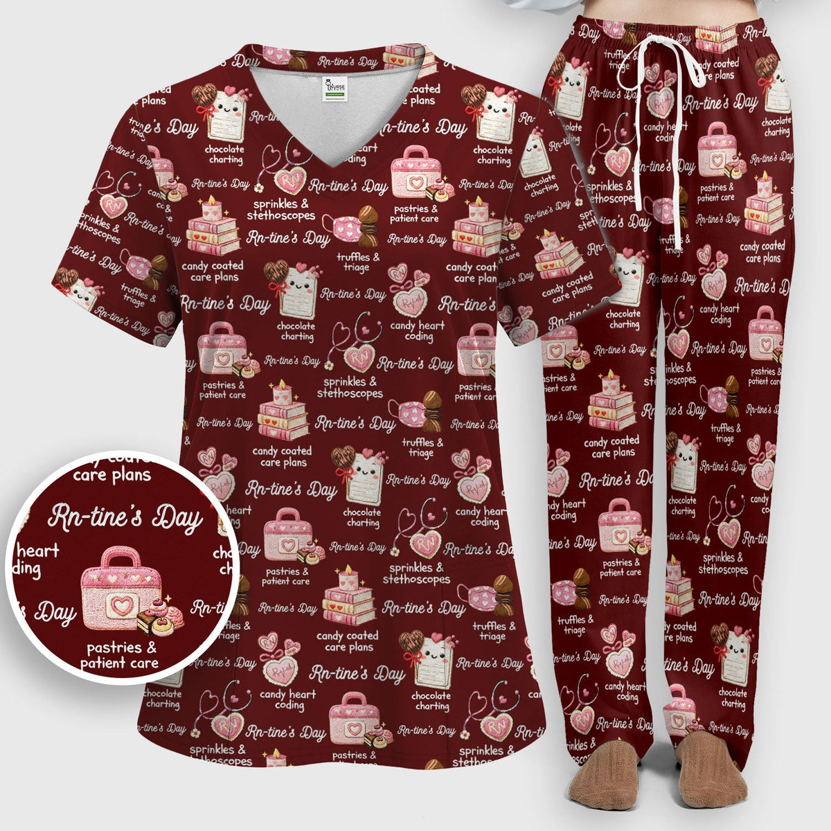 RN Sweets Valentine Stethoscope Nurse Scrub Set