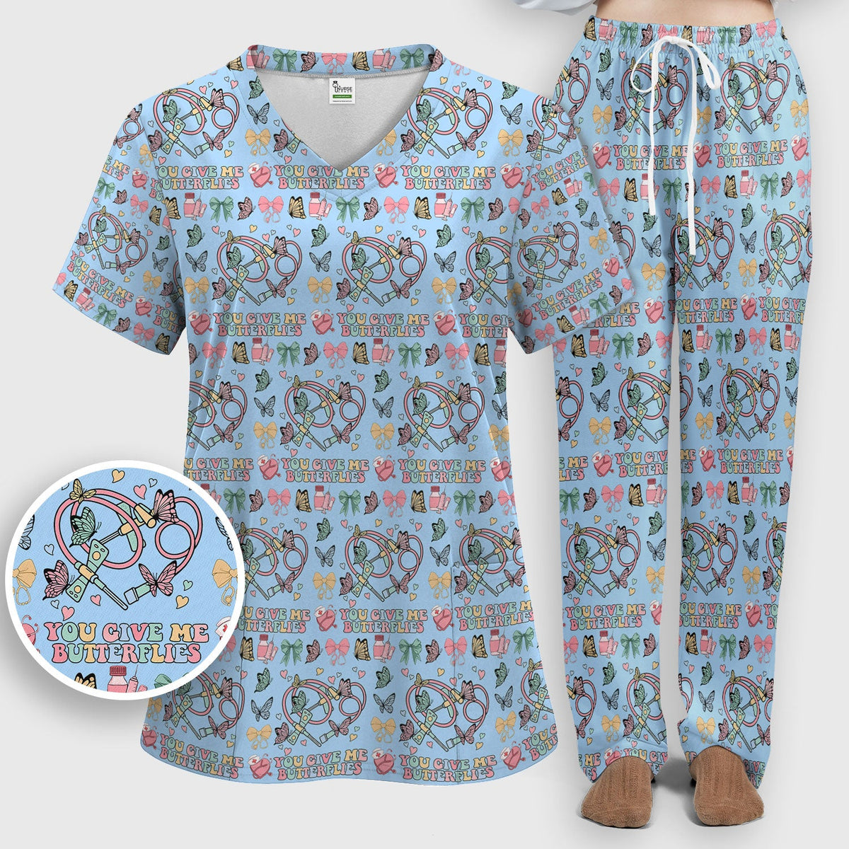 Butterfly Heart Nurse Scrub Set - Valentines Day Gift