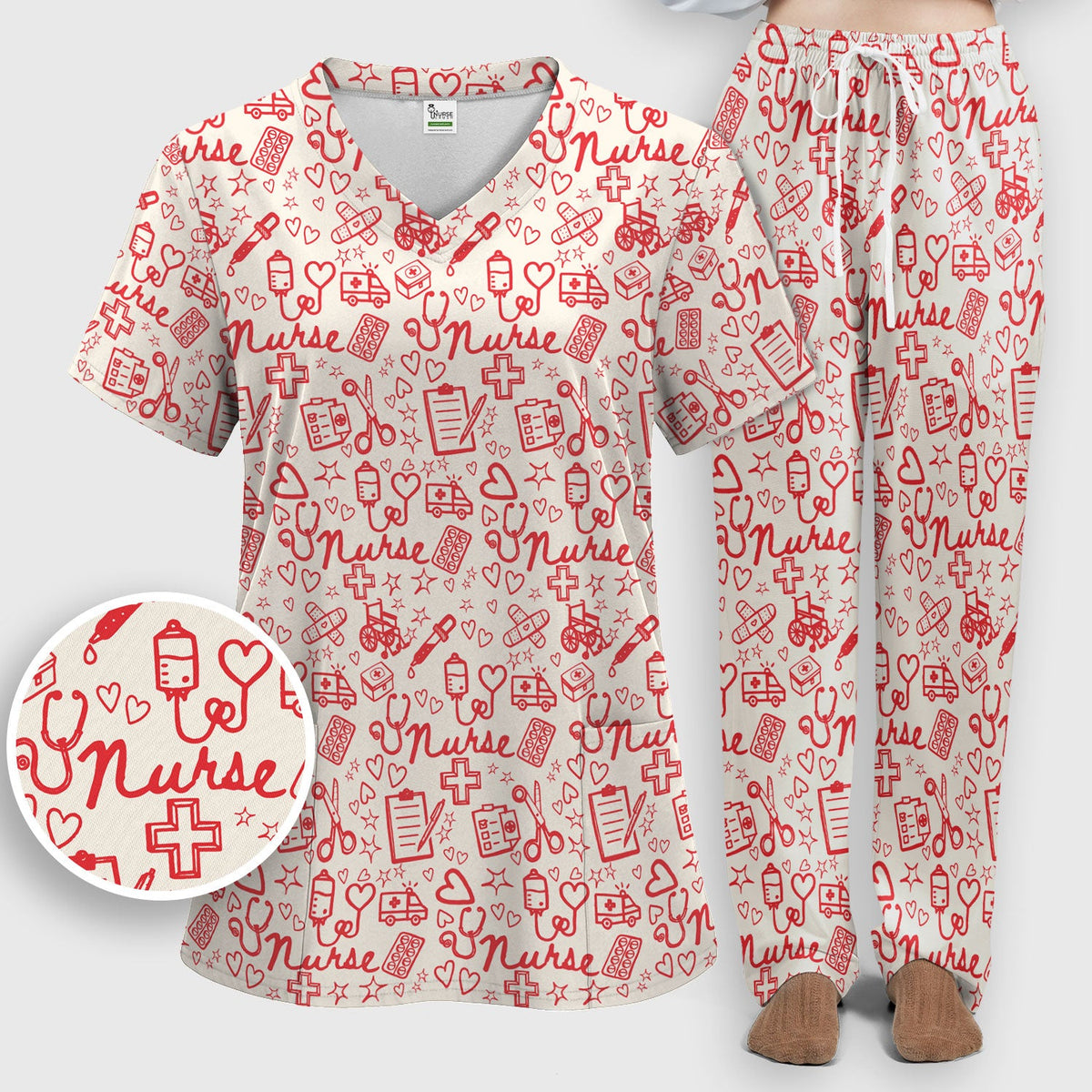 Heart Medical Nurse Scrub Set