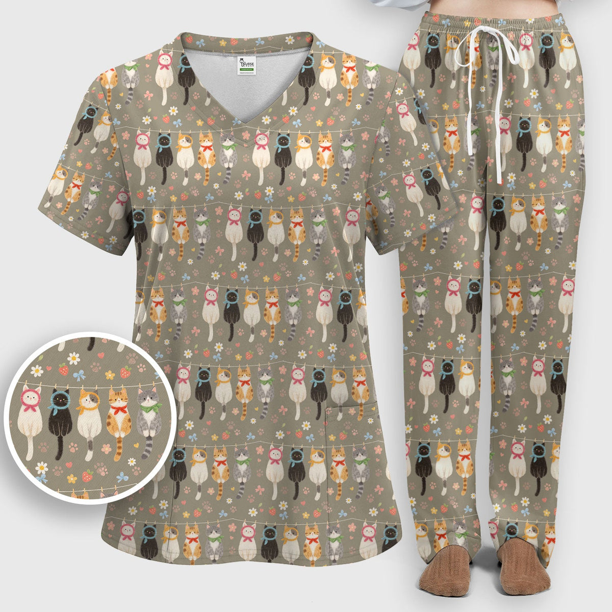 Cat Clothesline Nurse Scrub Set