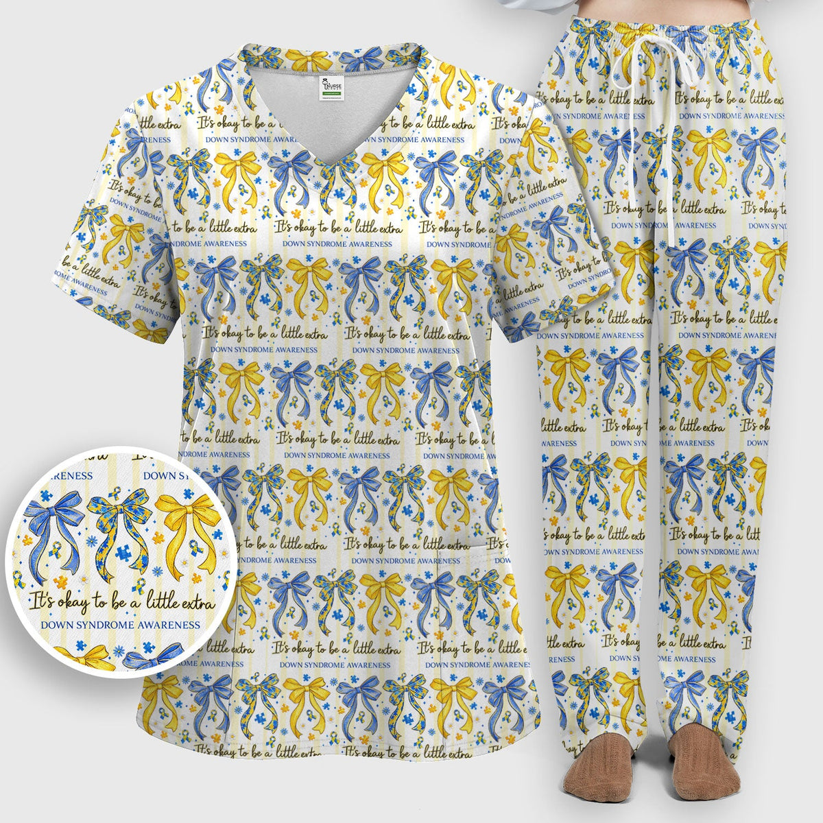 Down Syndrome Awareness Ribbon Nurse Scrub Set
