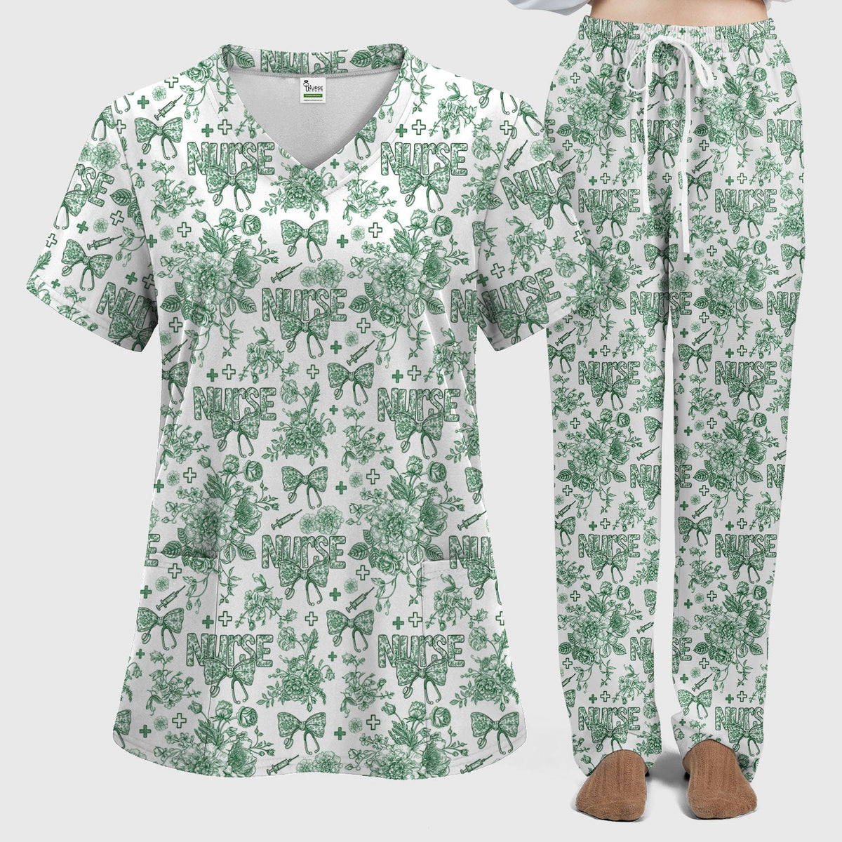 Toile De Jouy Floral Nurse Scrub Set