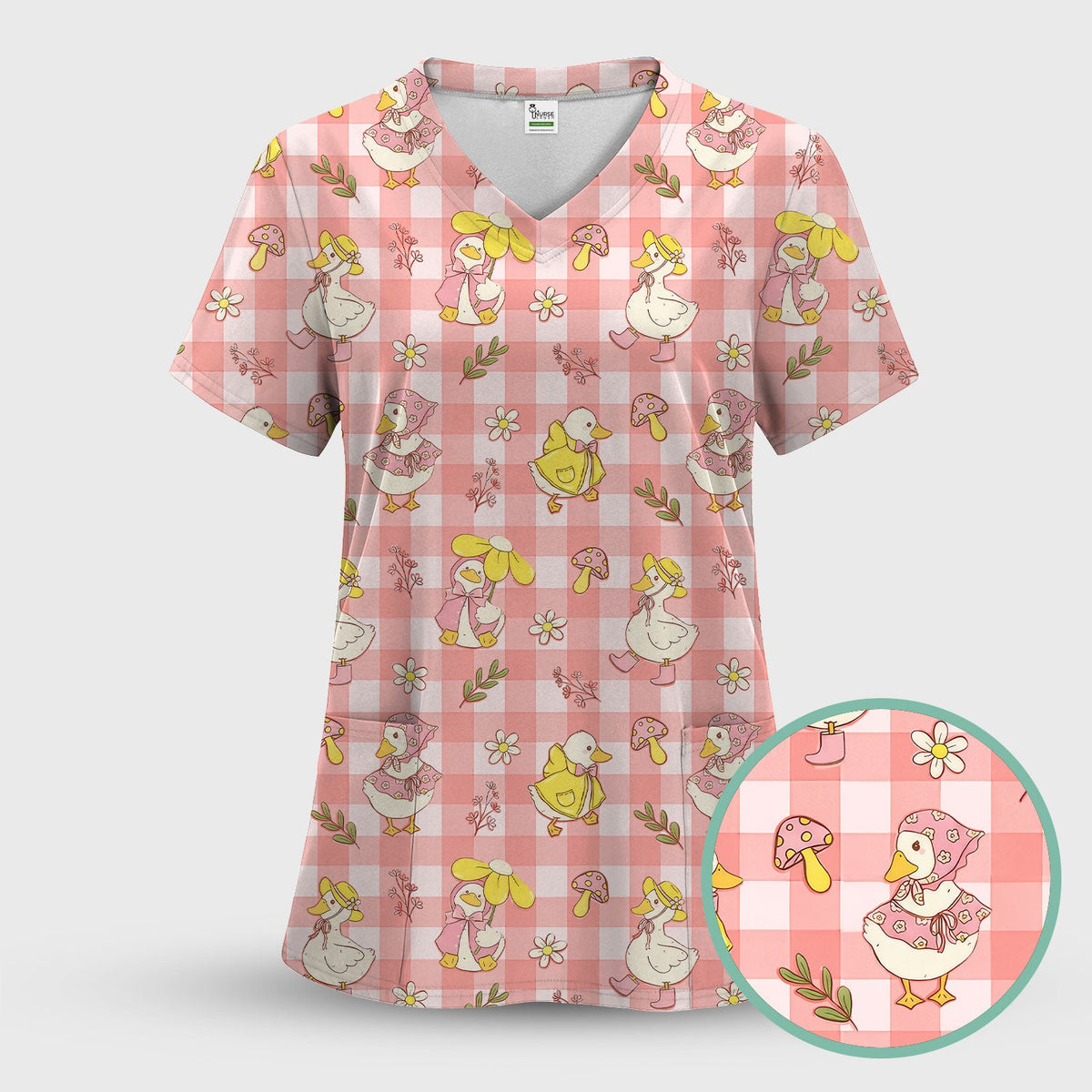 Duck Outfit Gingham Nurse Scrub Top