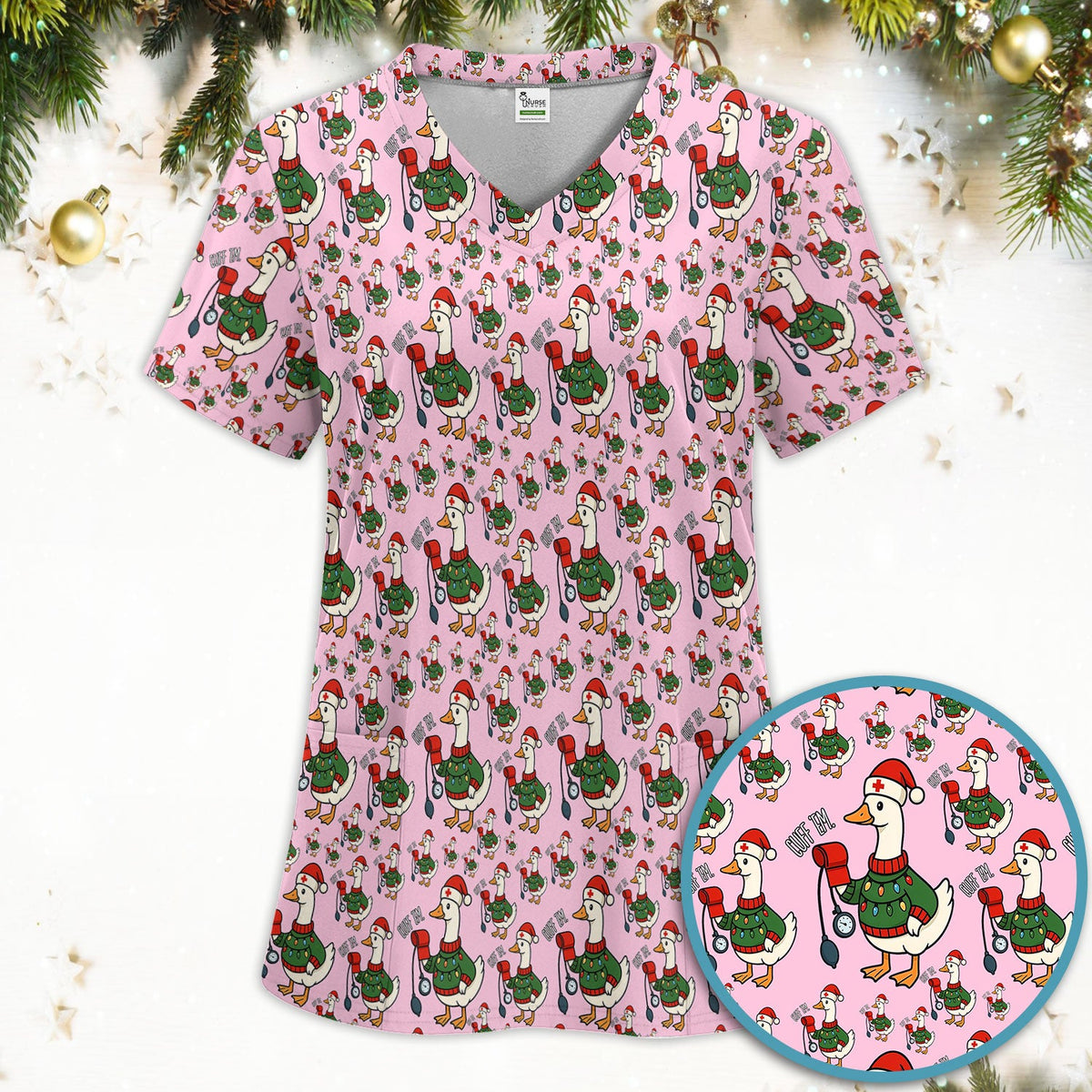 Christmas Duck Nurse Scrub Set