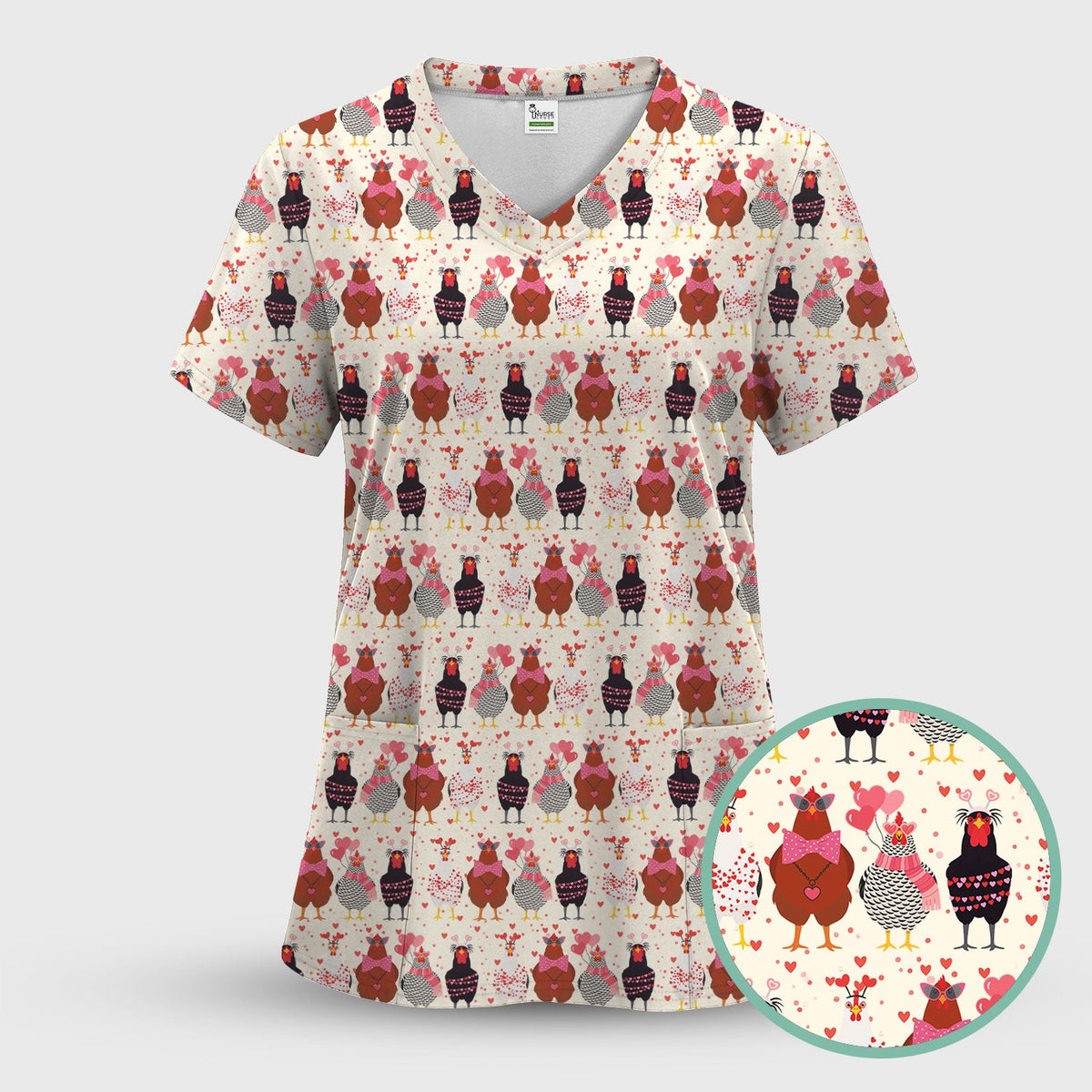 Chicken Valentine Nurse Scrub Set
