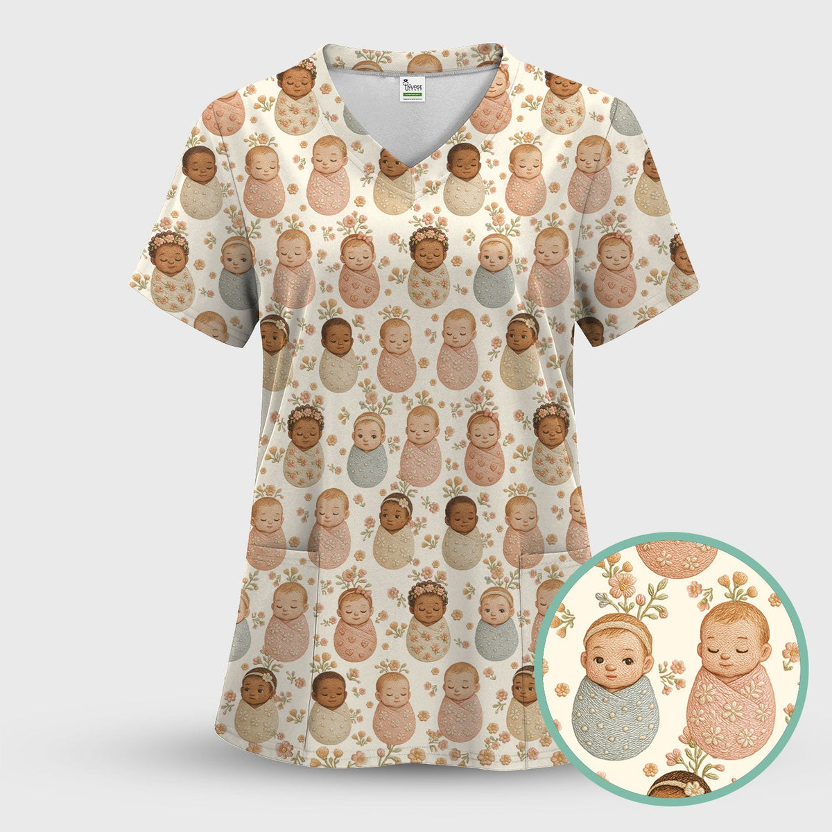 Sweet Newborn Baby Floral Nurse Scrub Top