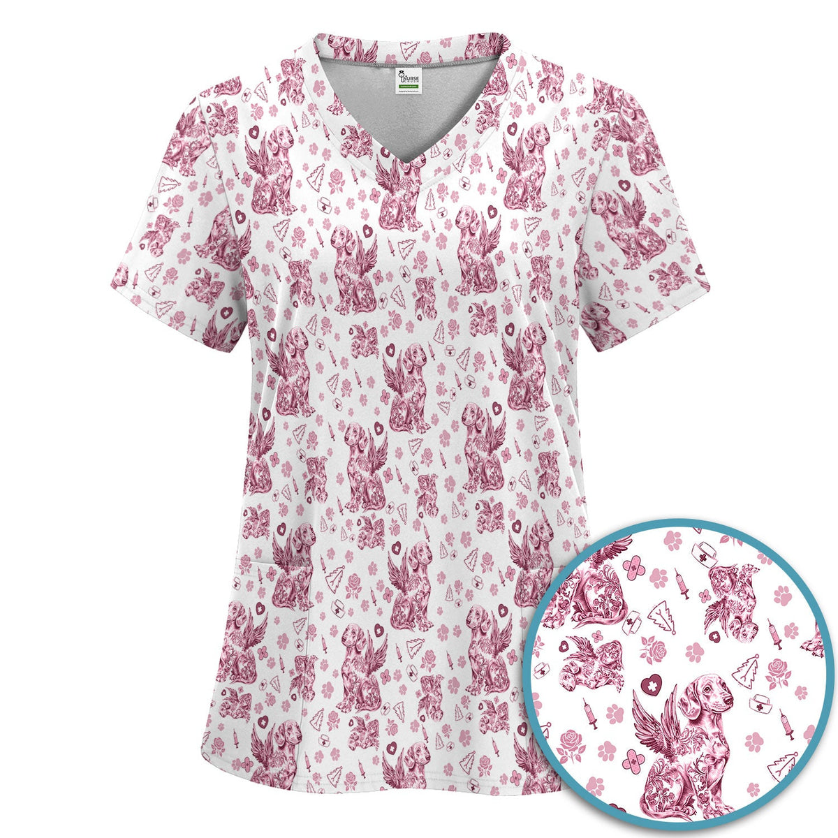 Toile De Jouy Dachshund Angel Nurse Scrub Set