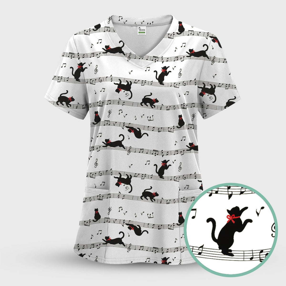 Dancing Black Cat Music Nurse Scrub Set