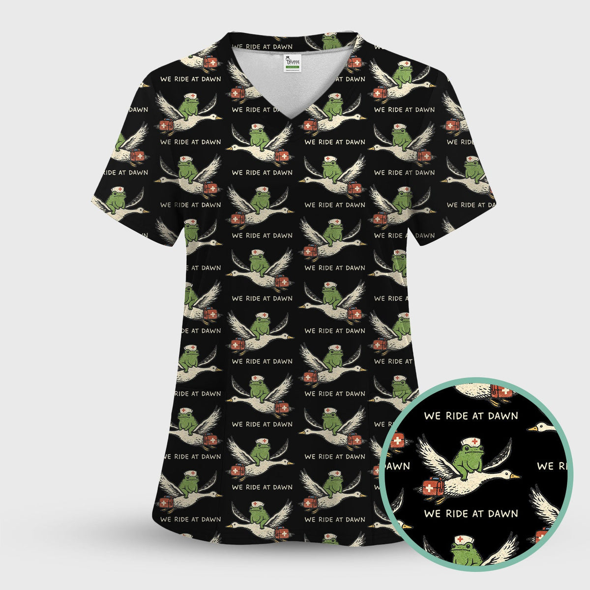 Frog Riding Goose Nurse Scrub Set